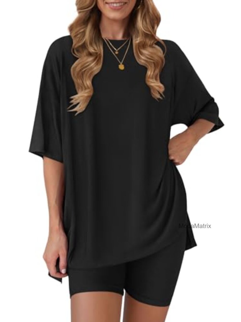 RUBZOOF 2 Piece Lounge Set Short Sleeve Shirt & Biker Shorts Casual Summer